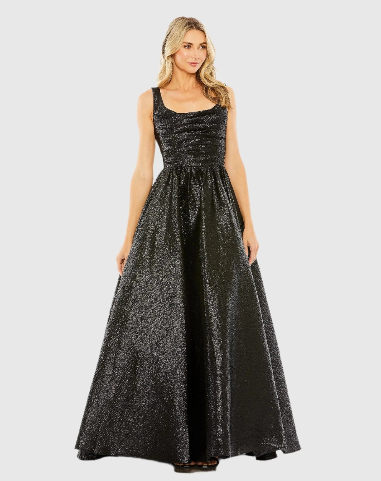 Black Metallic Pleated Bodice Ball Gown