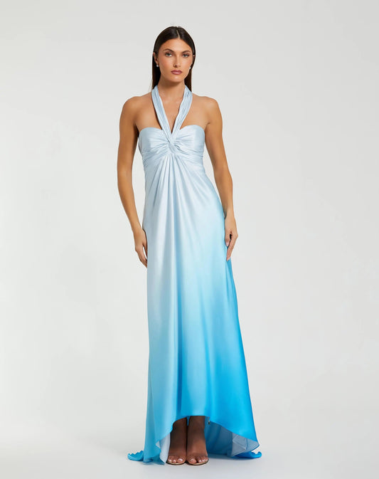 Charmeuse Tie Halter Neck Ombre Gown