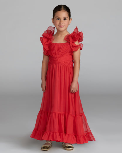 Chiffon Ruffle Shoulder Dress