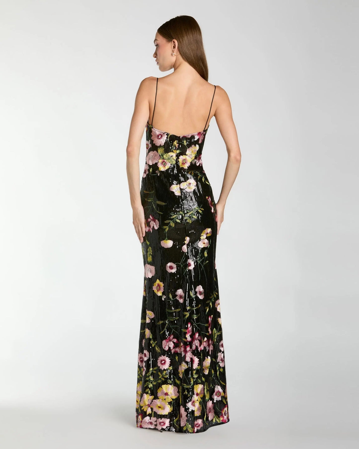 Black Sleeveless Bustier Floral Applique Gown