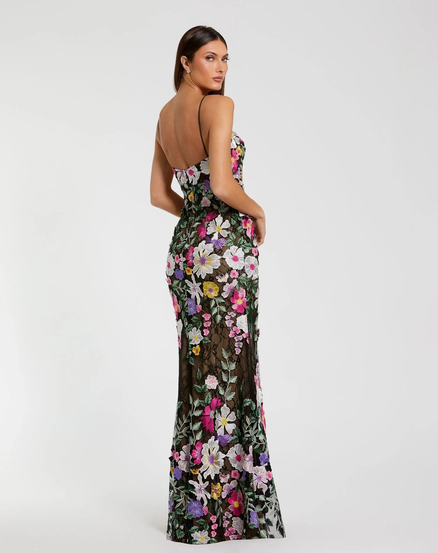 Black Floral Embroidered Sleeveless Bustier Gown