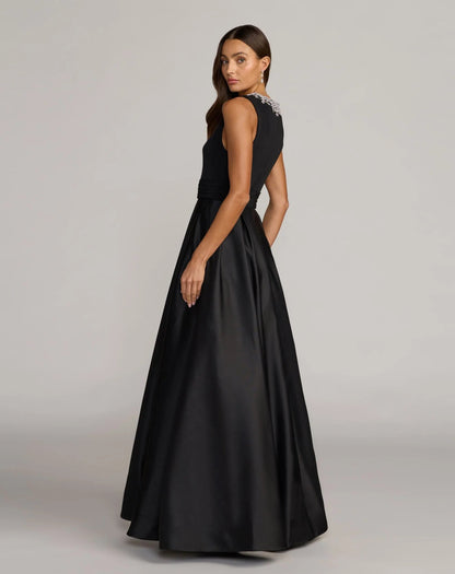 Black Embellished High Neck Sleeveless A Line Gown