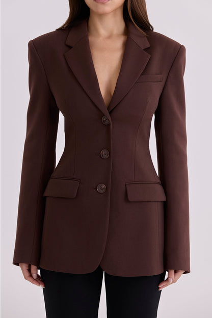 chocolate crepe hourglass blazer jacket