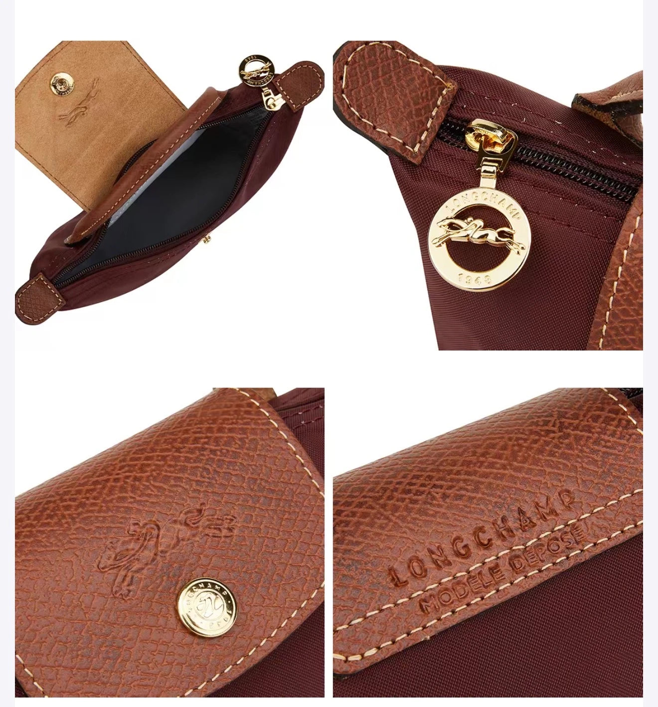 Le Pliage Original Pouch with handle Classic Burgundy - Recycled canvas