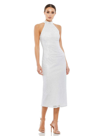 Hand Embellished Halter Neck Midi Sheath Dress