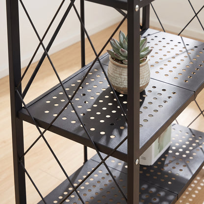 Space‑Saving Foldable Metal Shelving Unit, Freestanding Storage Rack with Lockable Rolling Casters