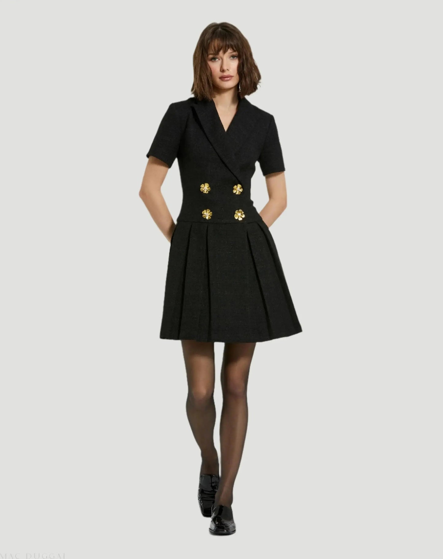 Black Tweed Short Sleeve Blazer Mini Dress - FINAL SALE
