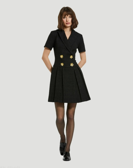 Black Tweed Short Sleeve Blazer Mini Dress - FINAL SALE
