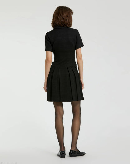 Black Tweed Short Sleeve Blazer Mini Dress - FINAL SALE