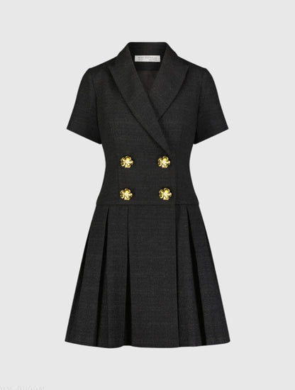 Black Tweed Short Sleeve Blazer Mini Dress - FINAL SALE