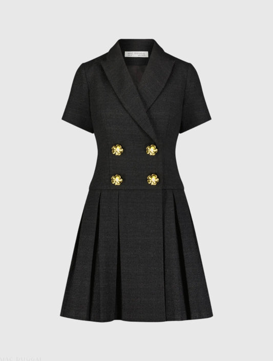 Black Tweed Short Sleeve Blazer Mini Dress - FINAL SALE