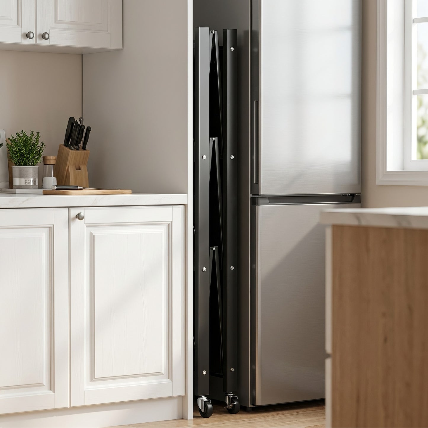 Space‑Saving Foldable Metal Shelving Unit, Freestanding Storage Rack with Lockable Rolling Casters