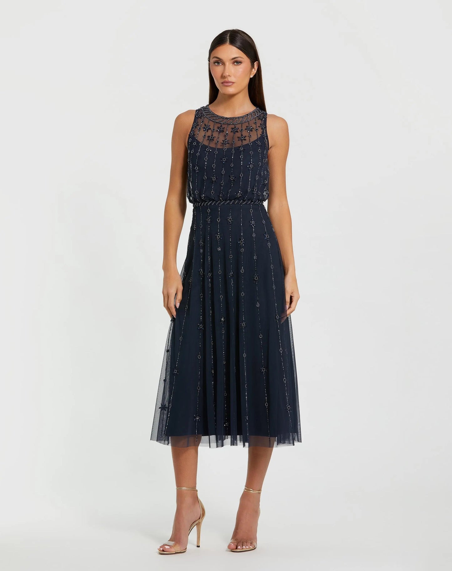 High Neck Sleeveless Embellished A Line Cocktail Dress