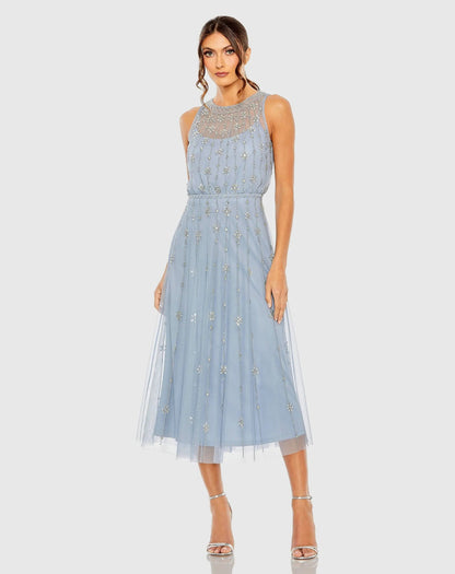 High Neck Sleeveless Embellished A Line Cocktail Dress