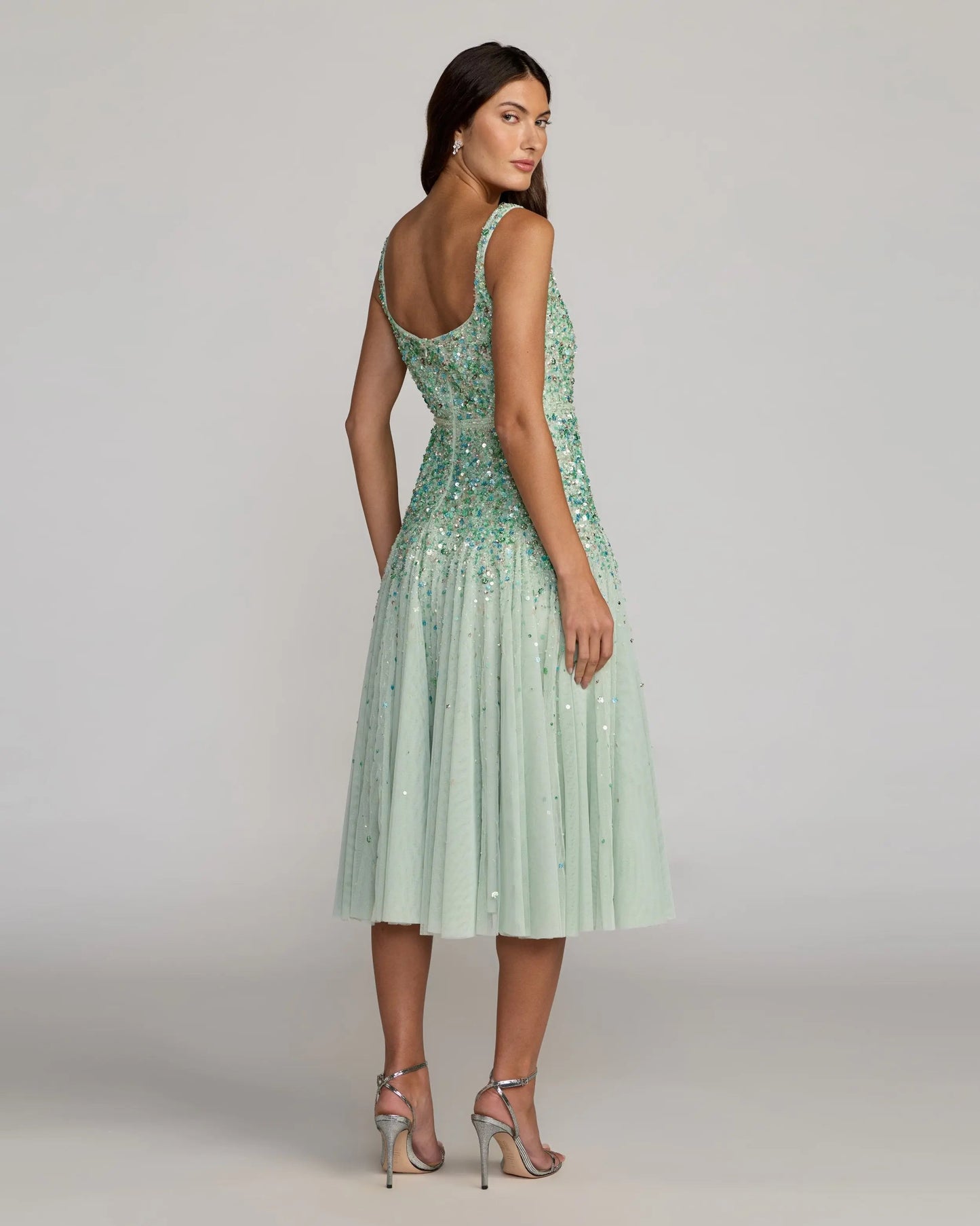 Green Beaded Sleeveless Scoop Neck Midi Dress