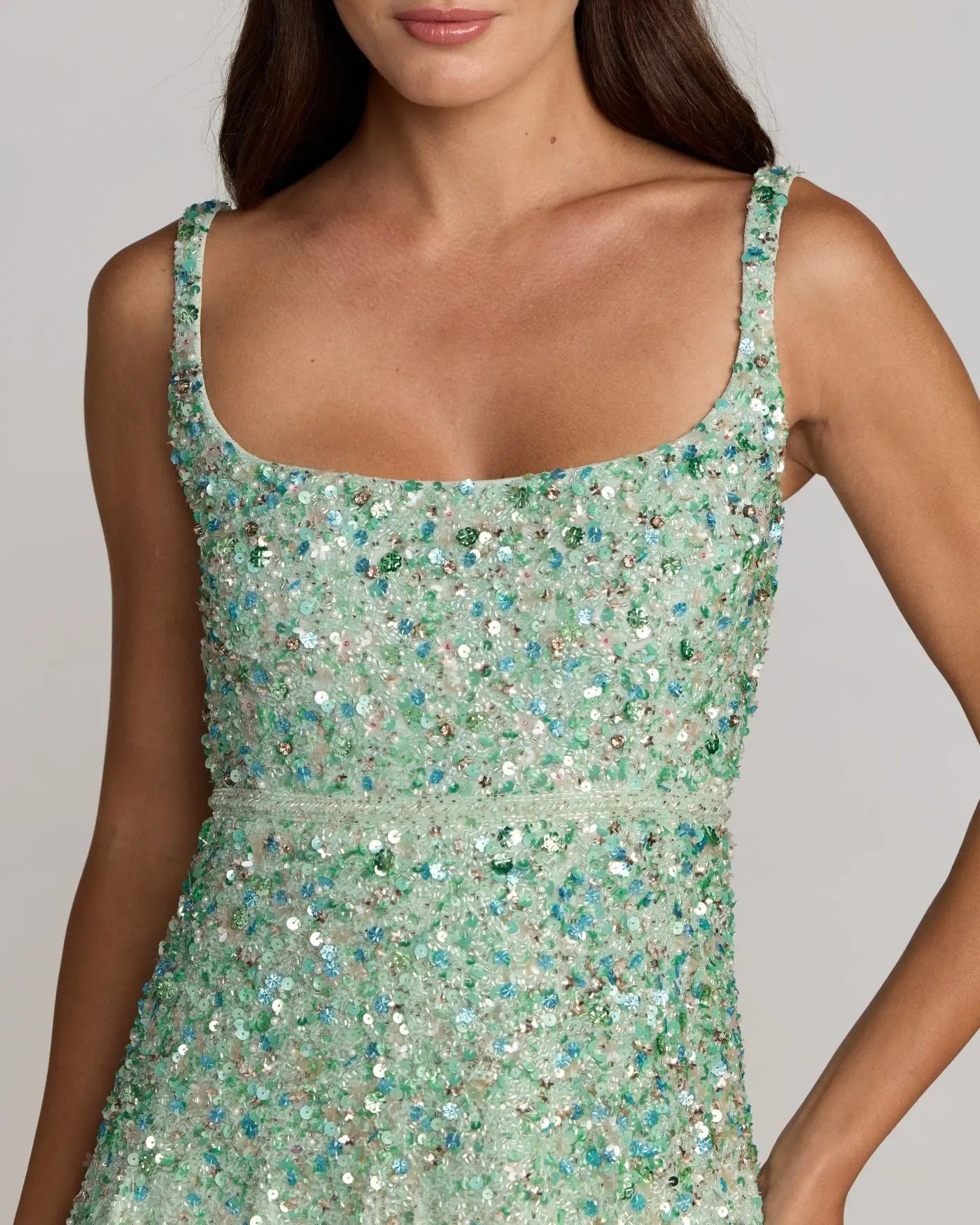 Green Beaded Sleeveless Scoop Neck Midi Dress