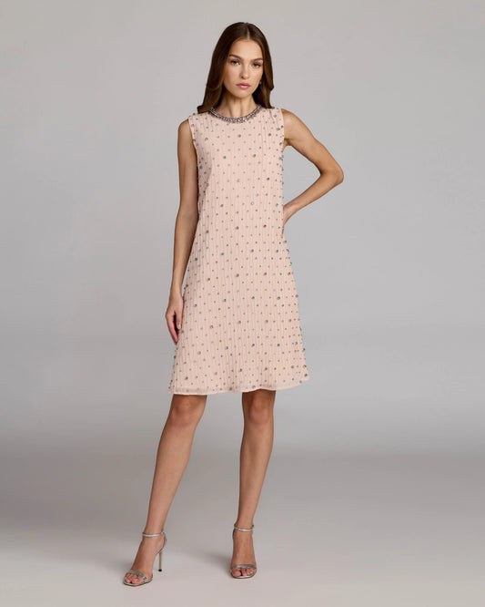 Light Pink Embellished Sleeveless Shift Mini Dress