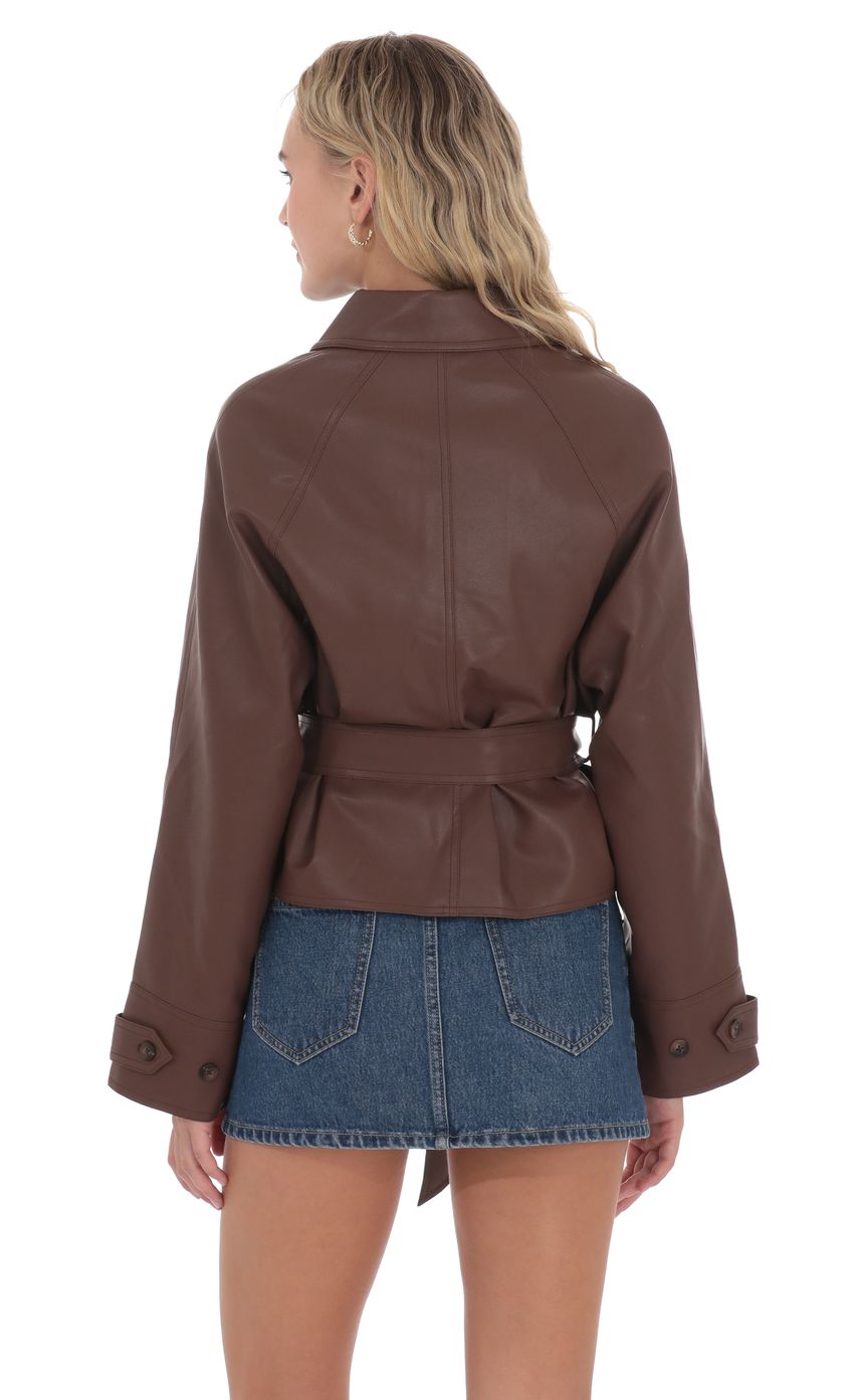Belted Faux Leather Jacket in Black