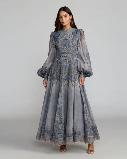 Bishop Sleeve Printed Cotton A-Line Dress