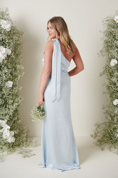 Amelia Tie Maxi Bridesmaid Dress - Matte Ice Blue