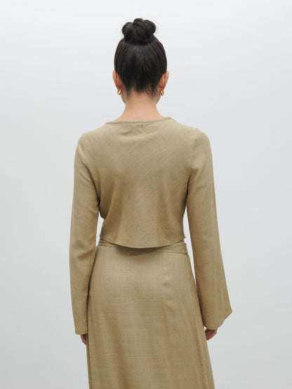 Abigail Button Front Linen Blouse - Olive