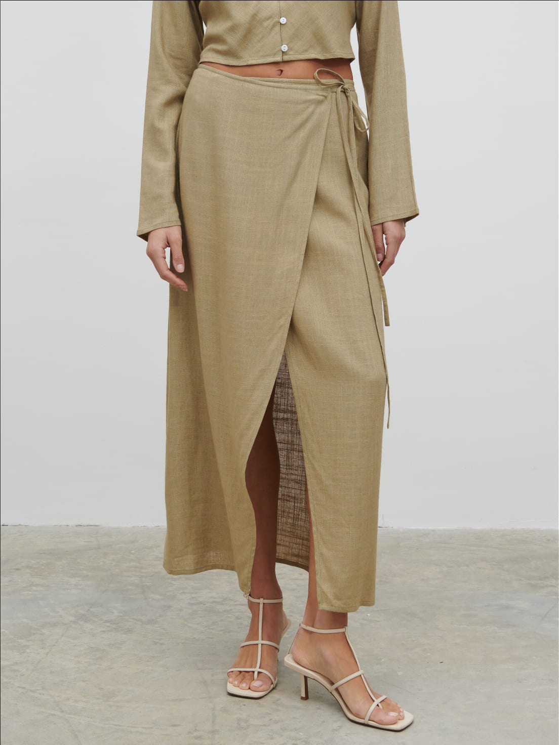 Abigail Wrap Linen Midaxi Skirt - Olive