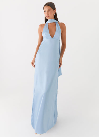 Alicia Satin Halter Maxi Dress - Baby Blue