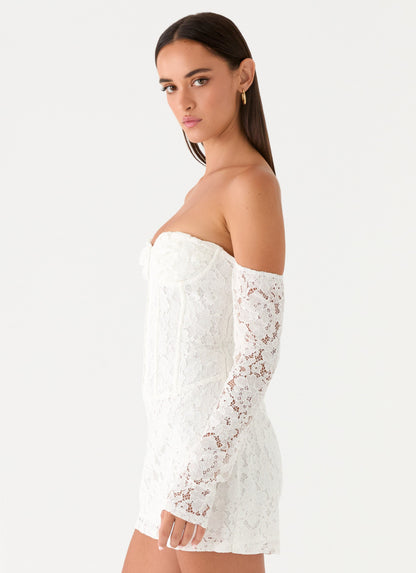 Already Know Lace Long Sleeve Mini Dress - White