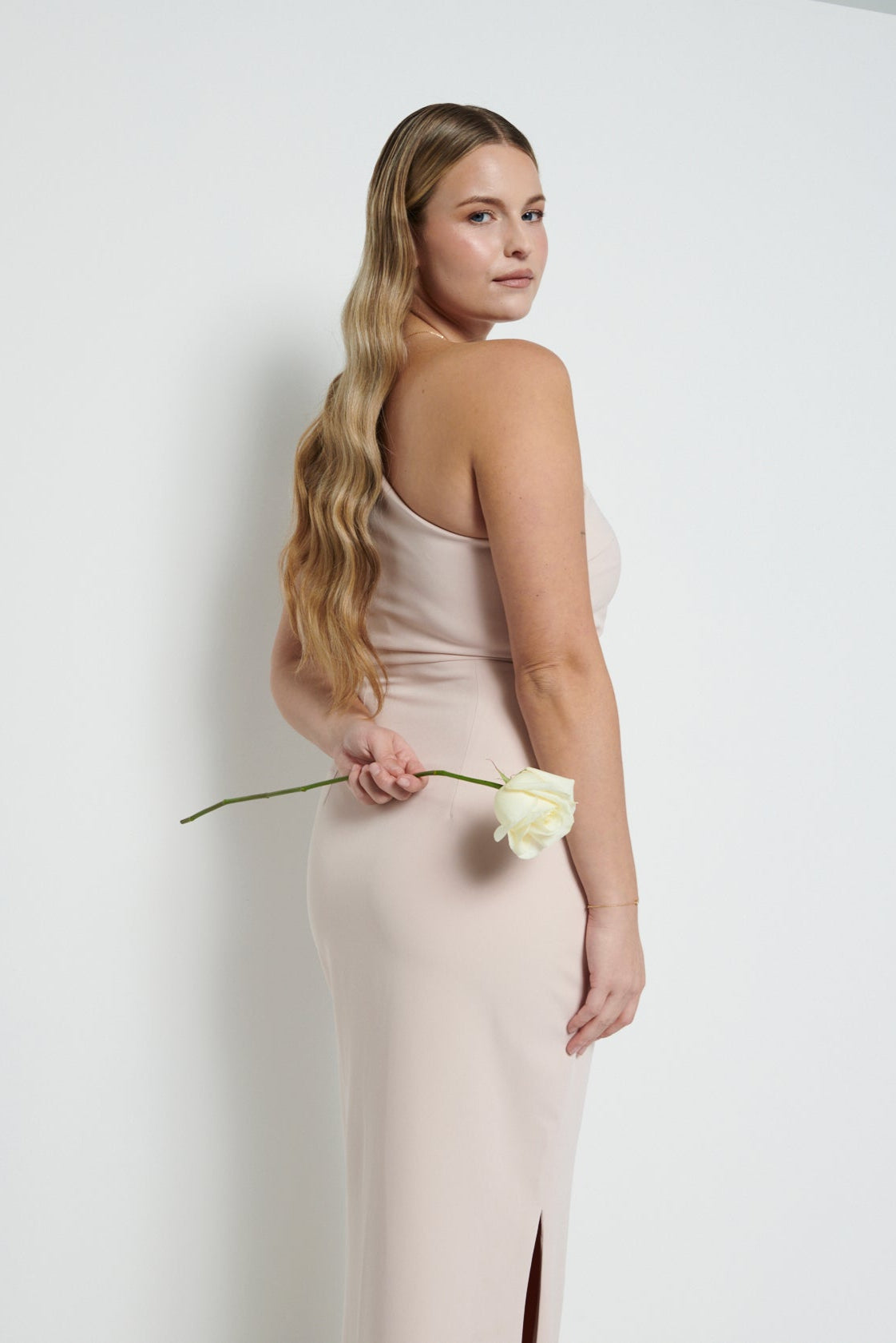 Amelia Crepe Ruched Maxi Bridesmaid Dress - Blush