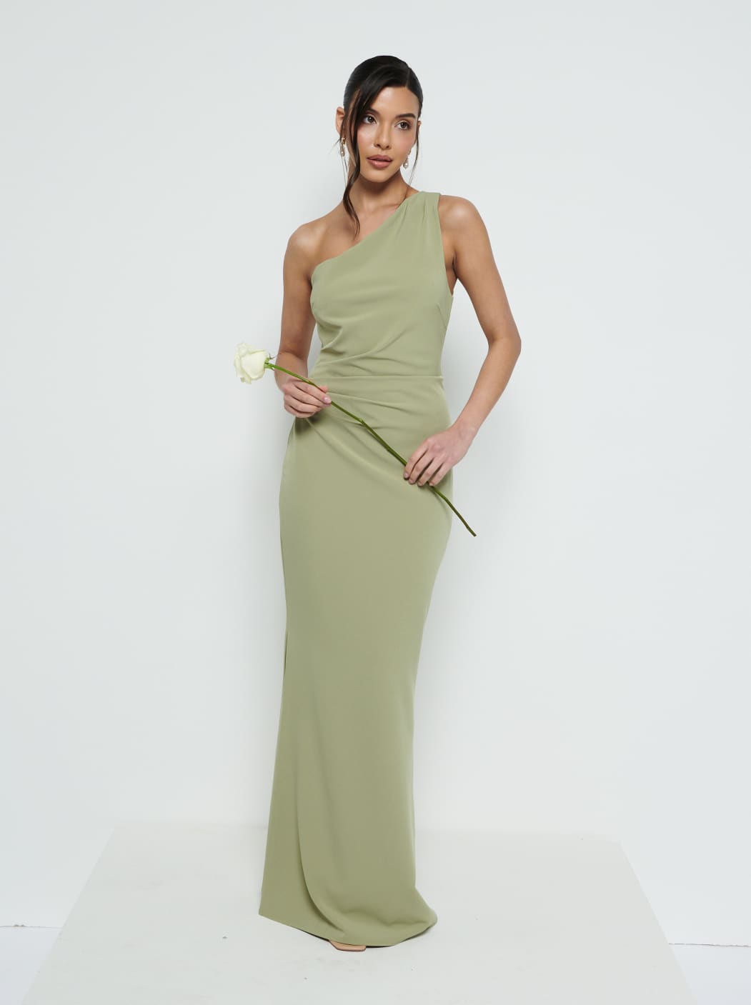 Amelia Crepe Ruched Maxi Bridesmaid Dress - Olive