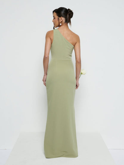 Amelia Crepe Ruched Maxi Bridesmaid Dress - Olive