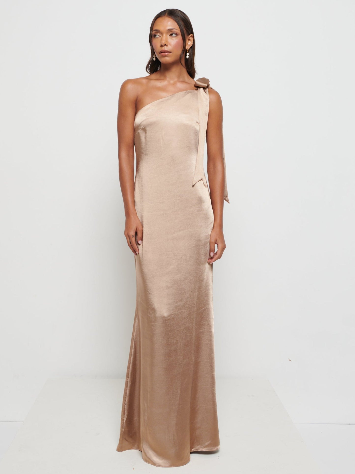 Amelia Tie Maxi Bridesmaid Dress - Matte Mocha