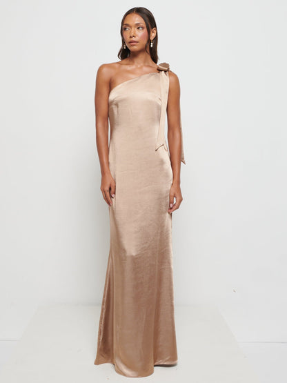 Amelia Tie Maxi Bridesmaid Dress - Matte Mocha