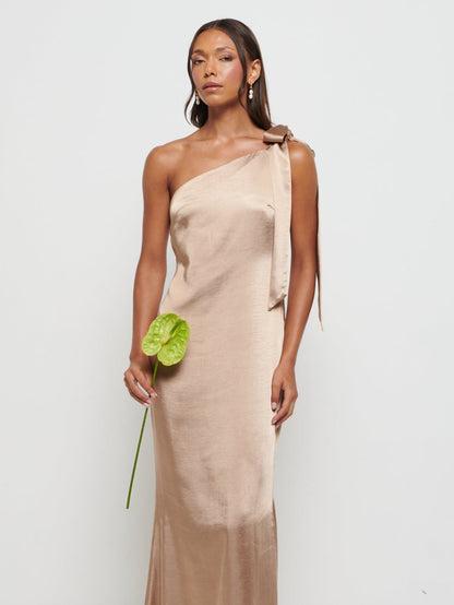 Amelia Tie Maxi Bridesmaid Dress - Matte Mocha