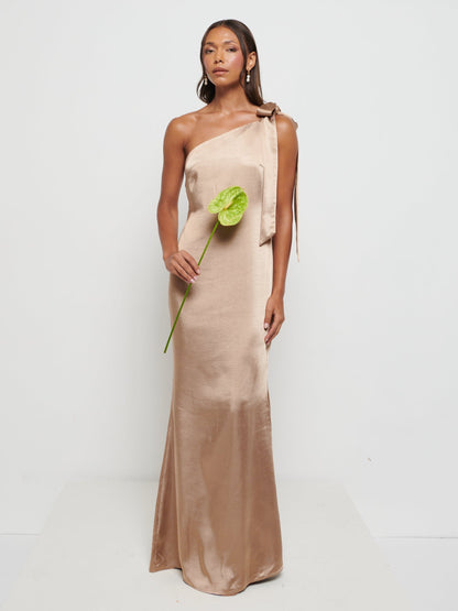 Amelia Tie Maxi Bridesmaid Dress - Matte Mocha