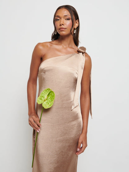 Amelia Tie Maxi Bridesmaid Dress - Matte Mocha