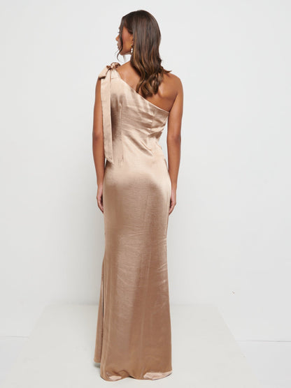 Amelia Tie Maxi Bridesmaid Dress - Matte Mocha