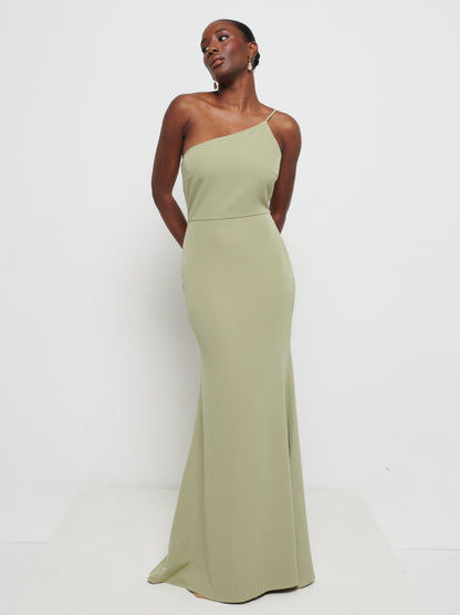 Amelia One Shoulder Crepe Maxi Bridesmaid Dress - Olive