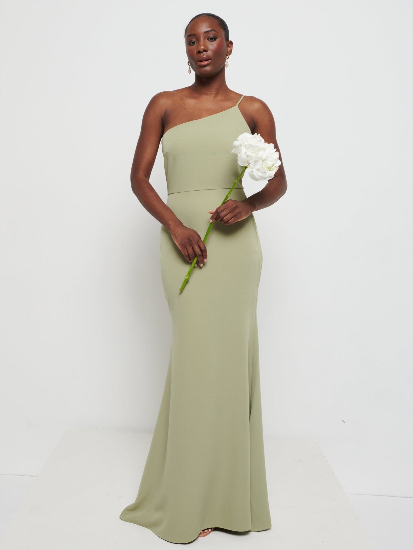 Amelia One Shoulder Crepe Maxi Bridesmaid Dress - Olive