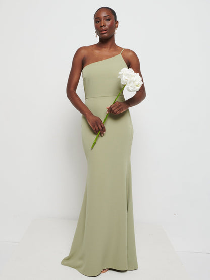 Amelia One Shoulder Crepe Maxi Bridesmaid Dress - Olive