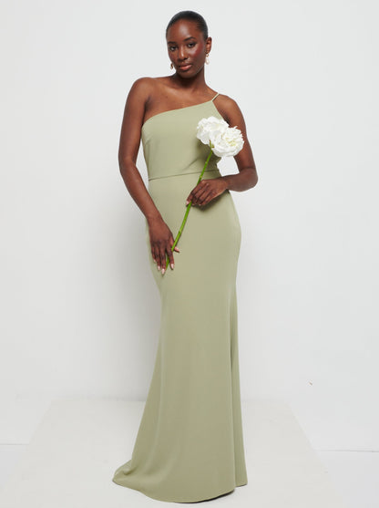 Amelia One Shoulder Crepe Maxi Bridesmaid Dress - Olive