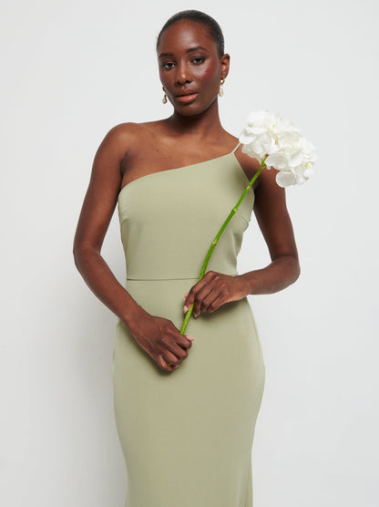 Amelia One Shoulder Crepe Maxi Bridesmaid Dress - Olive