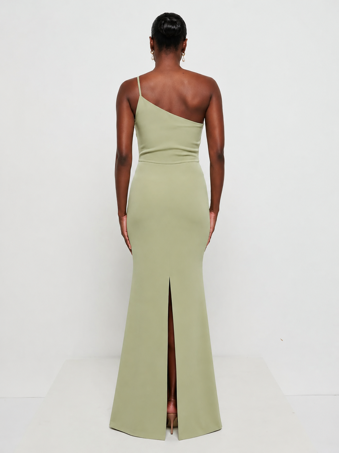 Amelia One Shoulder Crepe Maxi Bridesmaid Dress - Olive