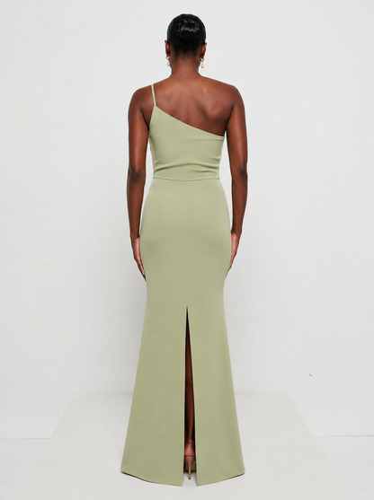 Amelia One Shoulder Crepe Maxi Bridesmaid Dress - Olive