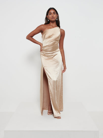Amelia Ruched Maxi Bridesmaid Dress - Matte Bronze