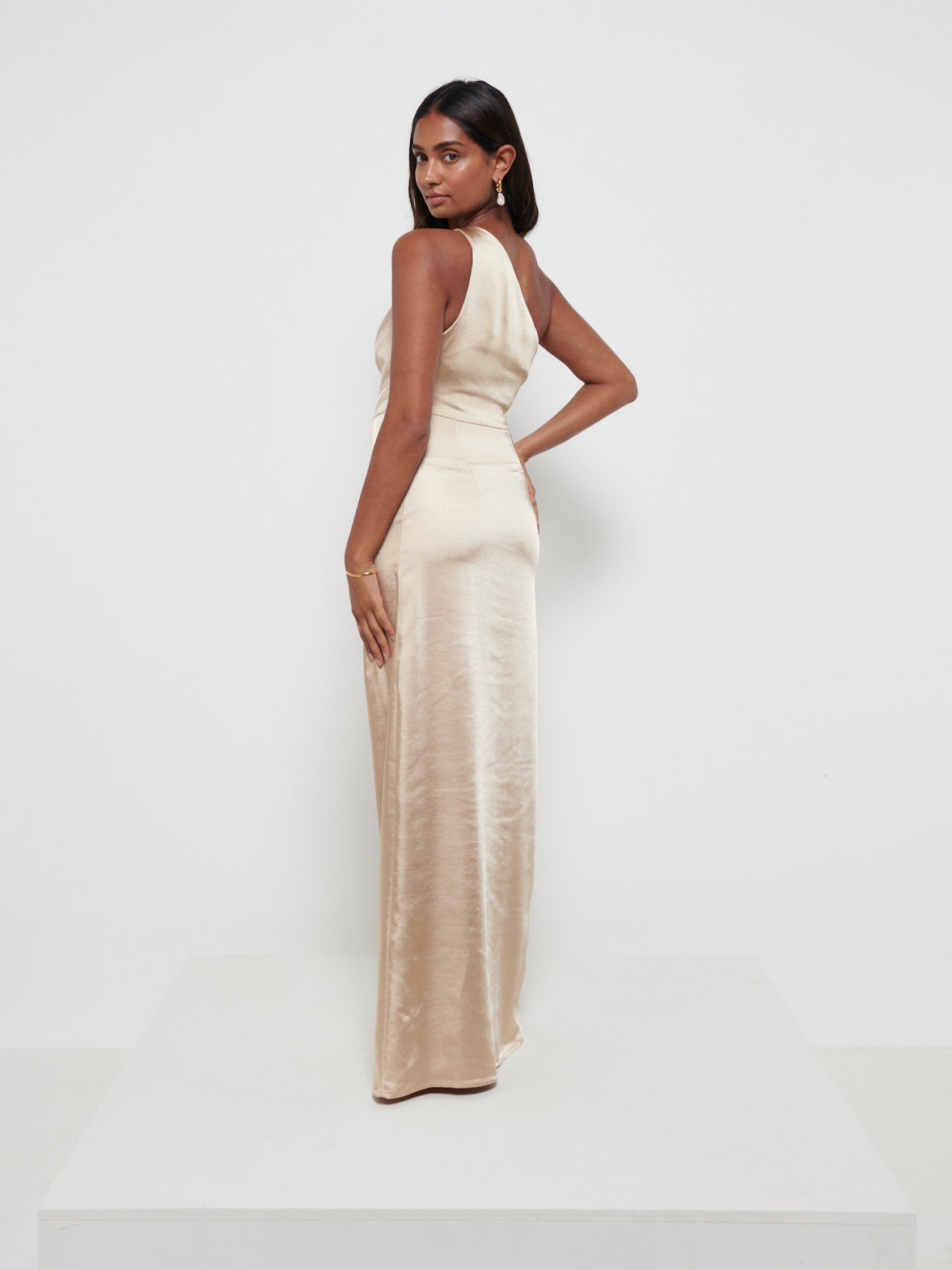 Amelia Ruched Maxi Bridesmaid Dress - Matte Bronze