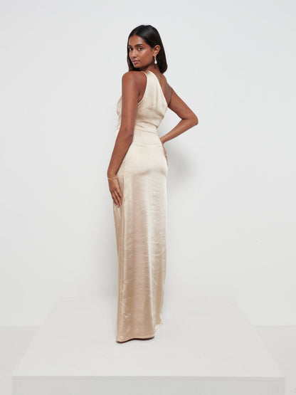 Amelia Ruched Maxi Bridesmaid Dress - Matte Bronze