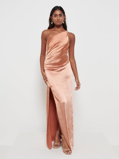 Amelia Ruched Maxi Bridesmaid Dress - Matte Cinnamon