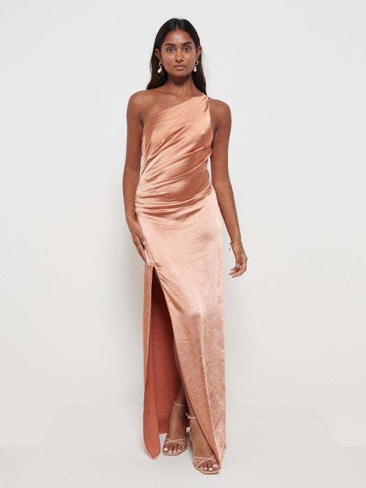 Amelia Ruched Maxi Bridesmaid Dress - Matte Cinnamon