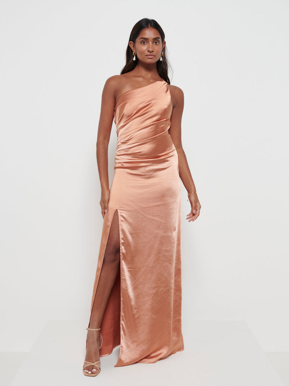 Amelia Ruched Maxi Bridesmaid Dress - Matte Cinnamon
